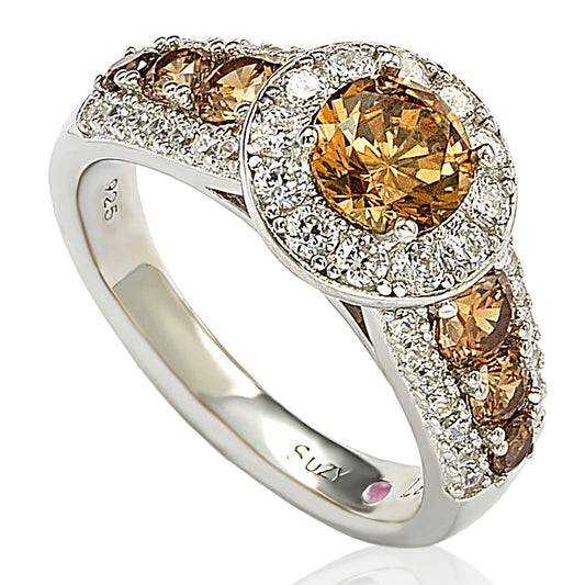 Suzy Levian Bridal Sterling Silver Brown and White Cubic Zirconia Engagement Ring