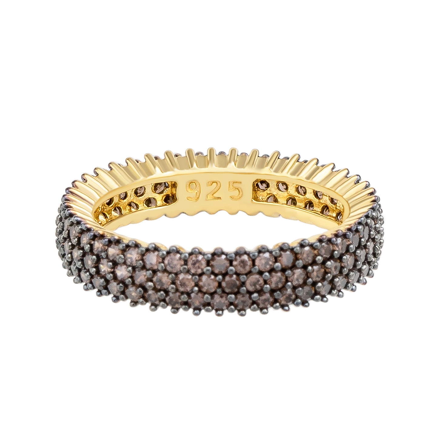 Suzy Levian Yellow Sterling Silver Micro-Pave Brown Cubic Zirconia Eternity Band
