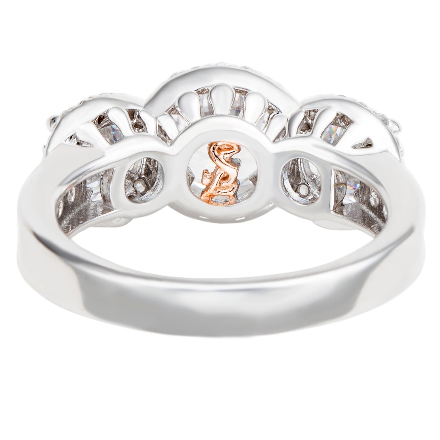 Suzy Levian Sterling Silver Cubic Zirconia White Three Stones Halo Engagement Ring