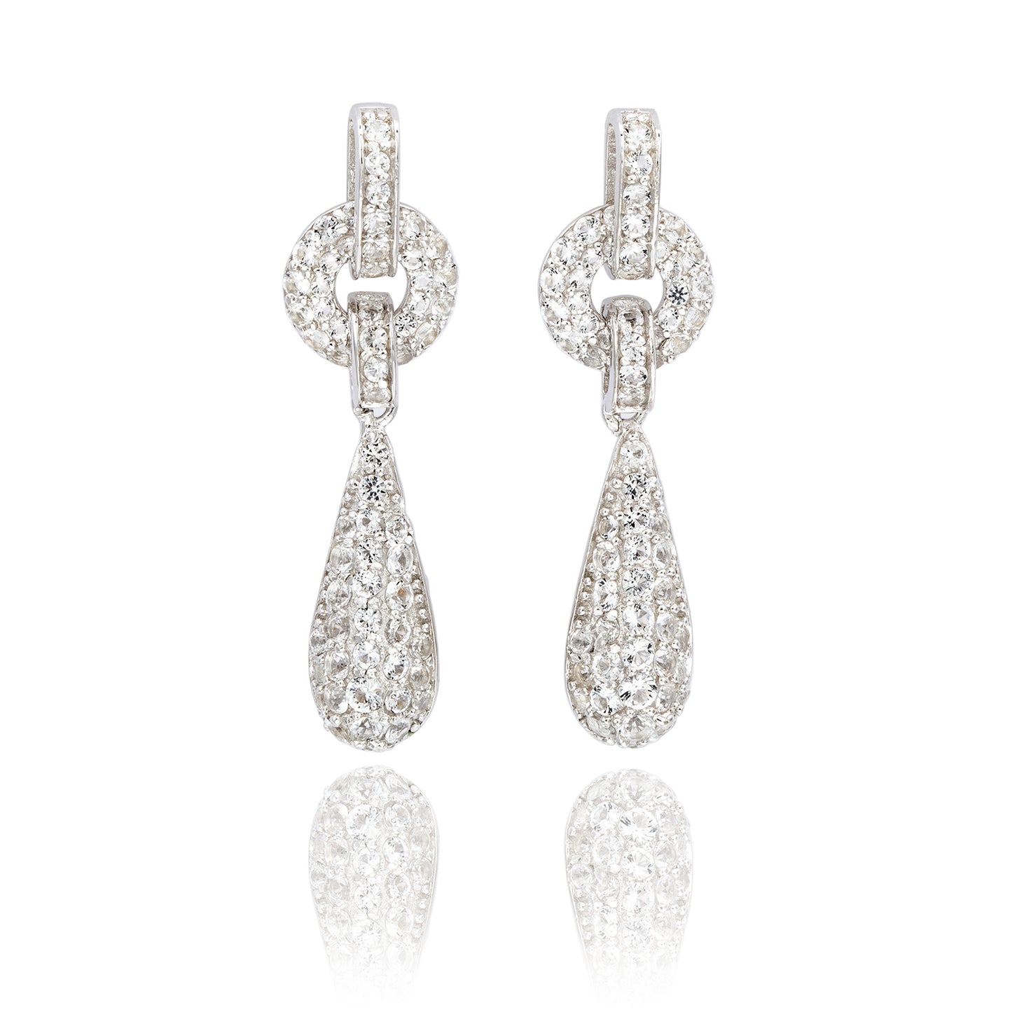 Suzy Levian Sterling Silver White Topaz Tear Drop Dangle Earrings