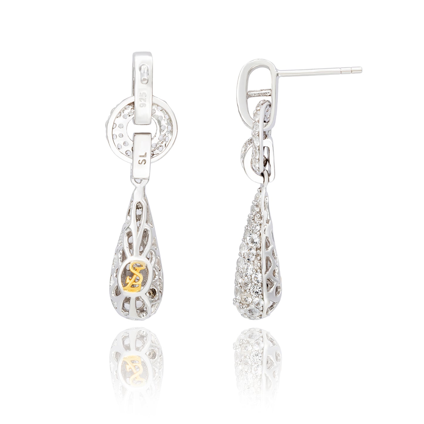 Suzy Levian Sterling Silver White Topaz Tear Drop Dangle Earrings