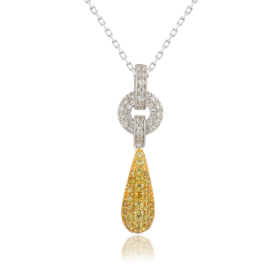 Suzy Levian Sterling Silver Yellow Sapphire and Diamond Accent Pave Tear Drop Pendant