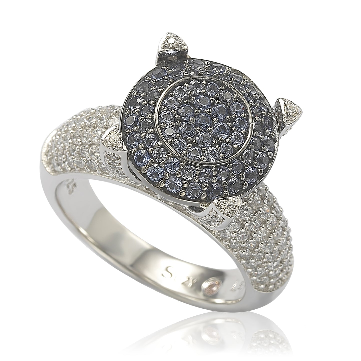 Suzy Levian Sterling Silver Pave Blue Cubic Zirconia Ring