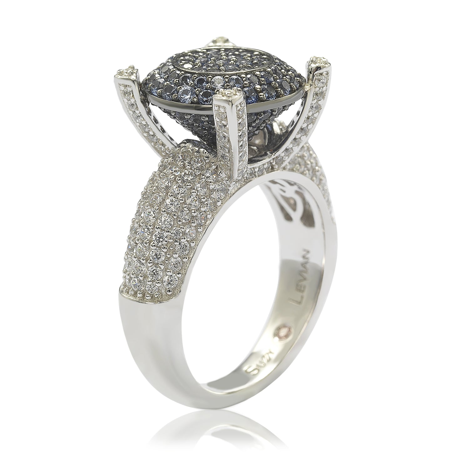 Suzy Levian Sterling Silver Pave Blue Cubic Zirconia Ring