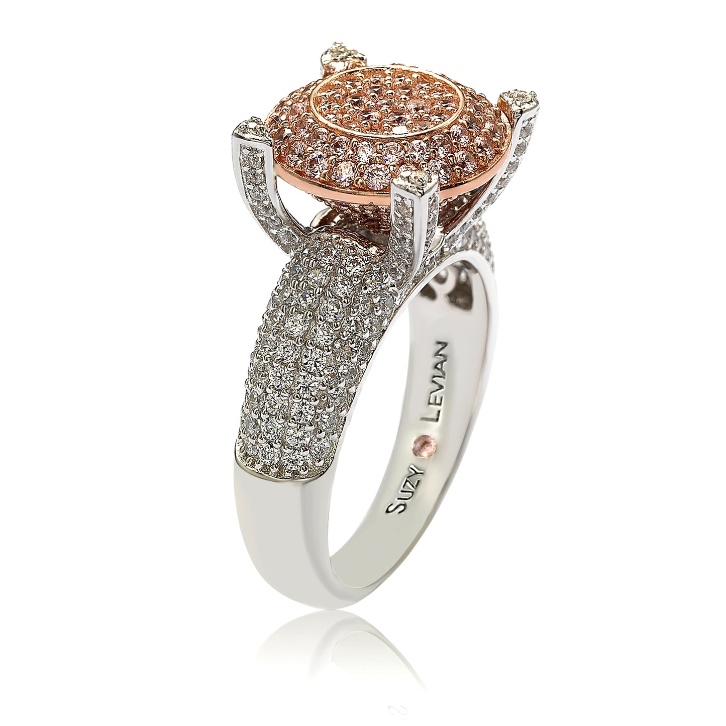 Suzy Levian Sterling Silver Pave Pink Cubic Zirconia Ring
