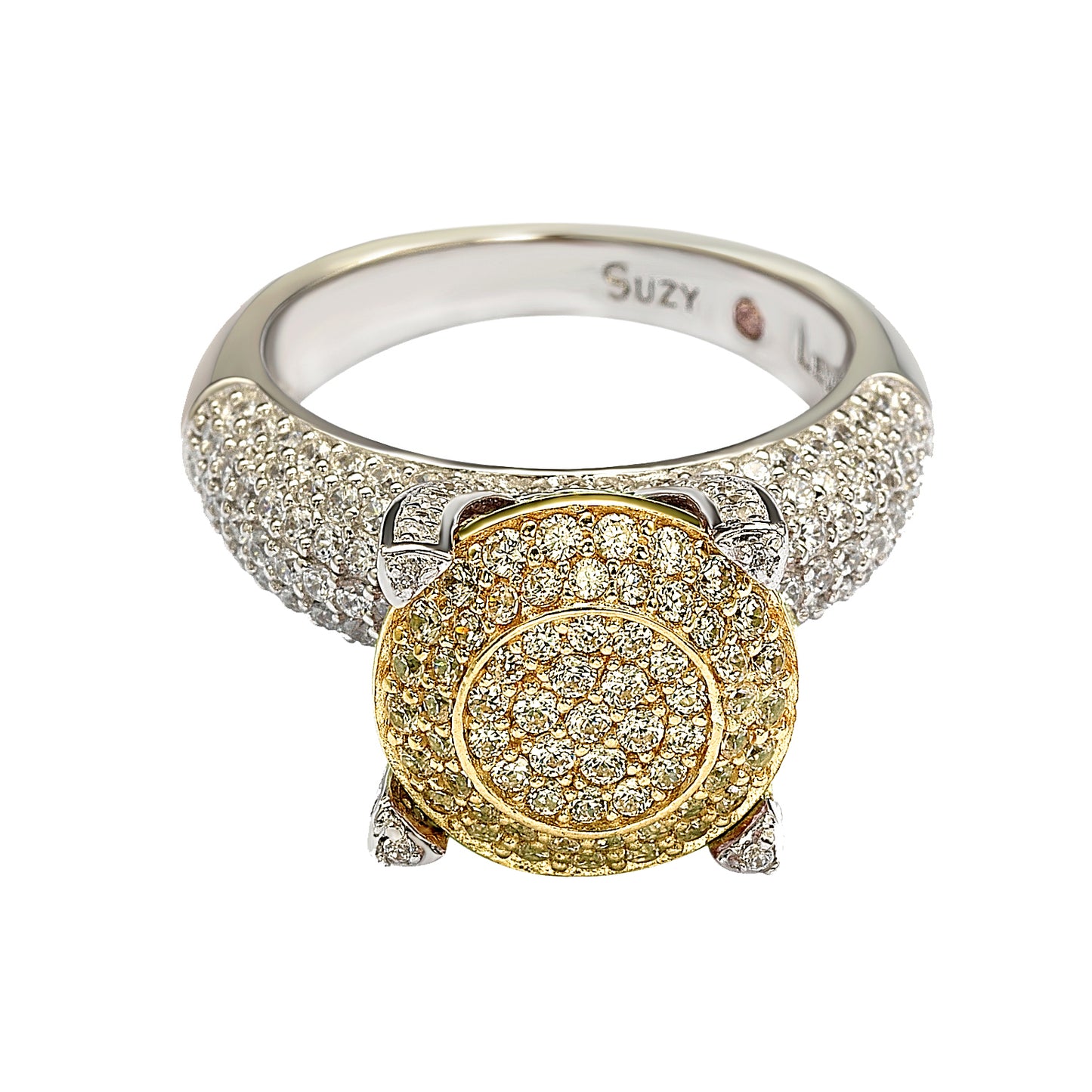 Suzy Levian Sterling Silver Pave Yellow Cubic Zirconia Ring