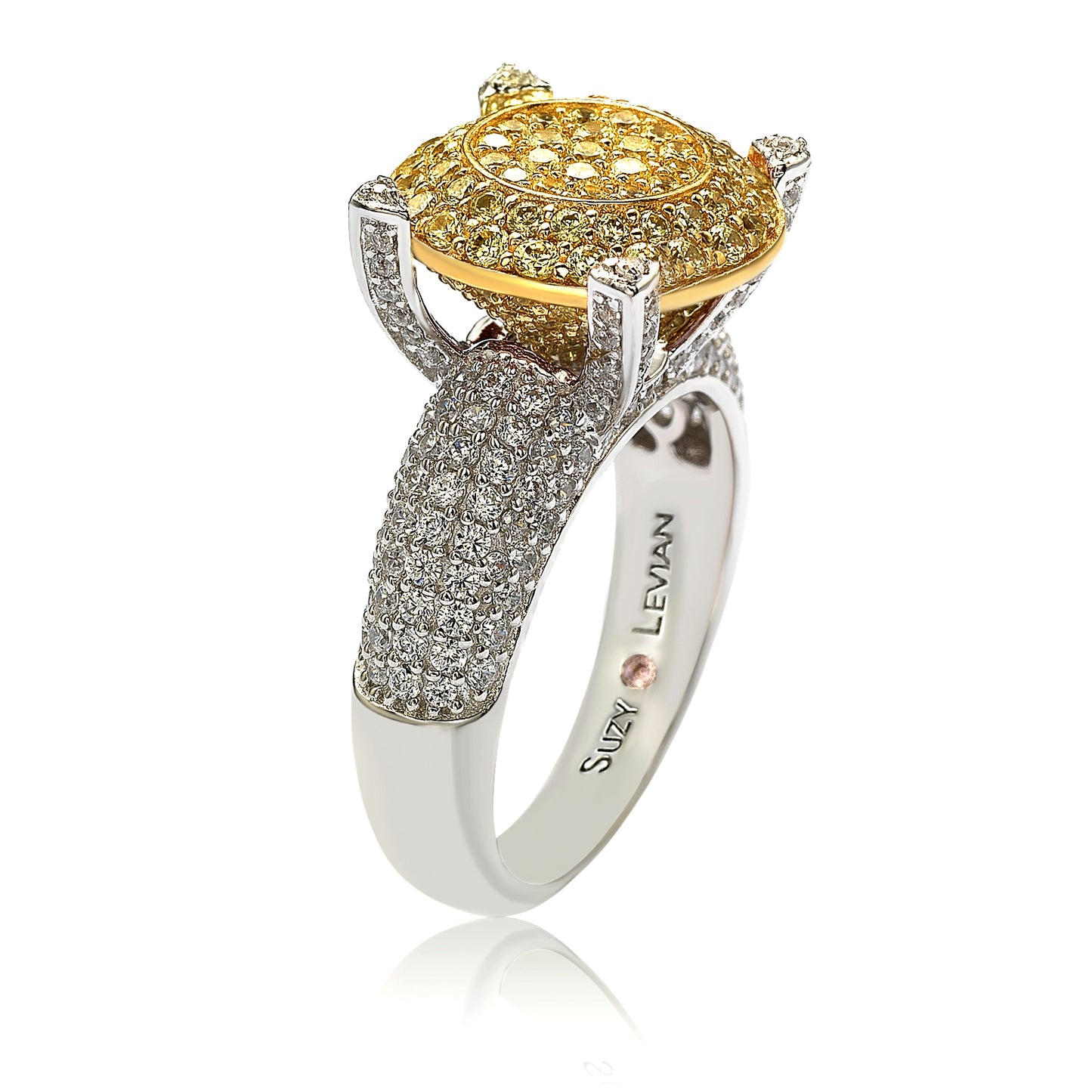 Suzy Levian Sterling Silver Pave Yellow Cubic Zirconia Ring