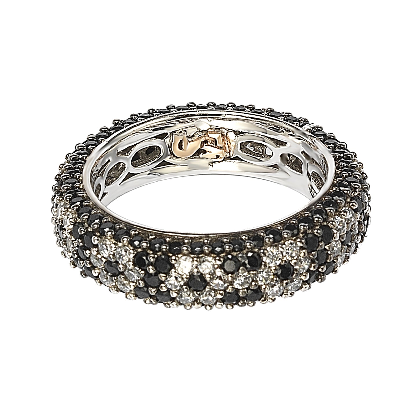 Suzy Levian Sterling Silver Cubic Zirconia Black and White Flower Eternity Band