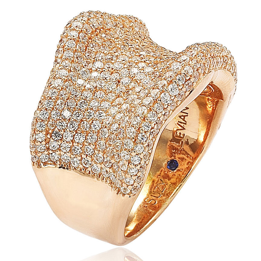 Suzy Levian Rose Sterling Silver Cubic Zirconia Pave Curved Wide Ring