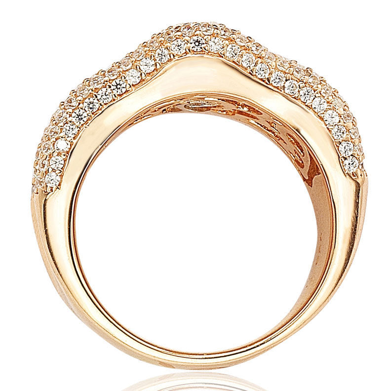 Suzy Levian Rose Sterling Silver Cubic Zirconia Pave Curved Wide Ring