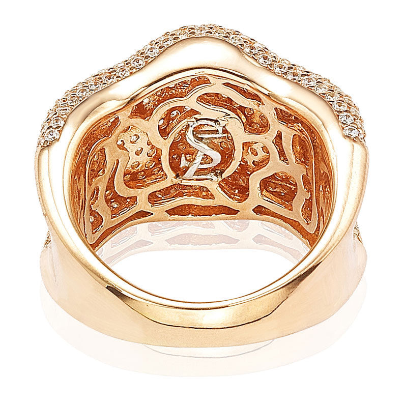 Suzy Levian Rose Sterling Silver Cubic Zirconia Pave Curved Wide Ring
