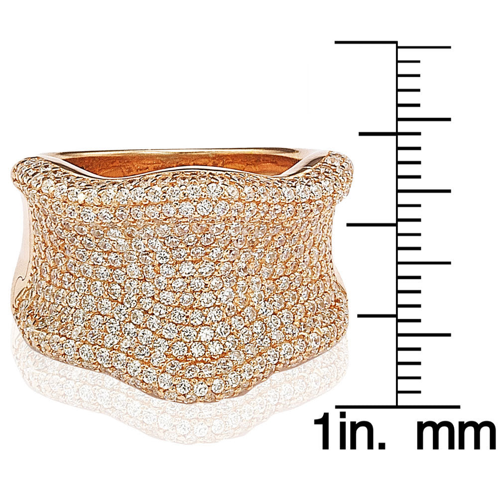 Suzy Levian Rose Sterling Silver Cubic Zirconia Pave Curved Wide Ring