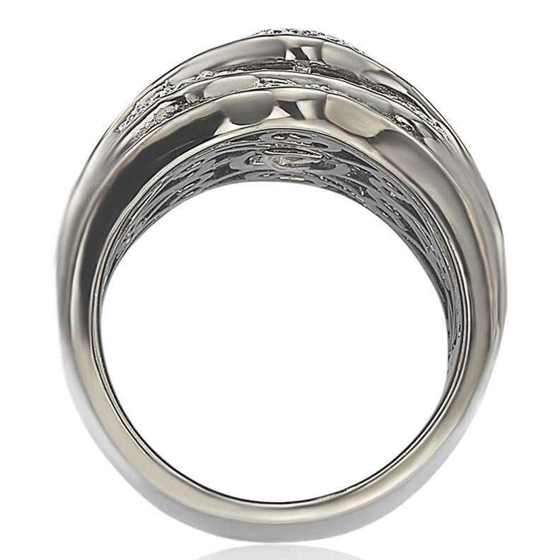 Suzy Levian Blackened Sterling Silver Cubic Zirconia Multi-Level Ring