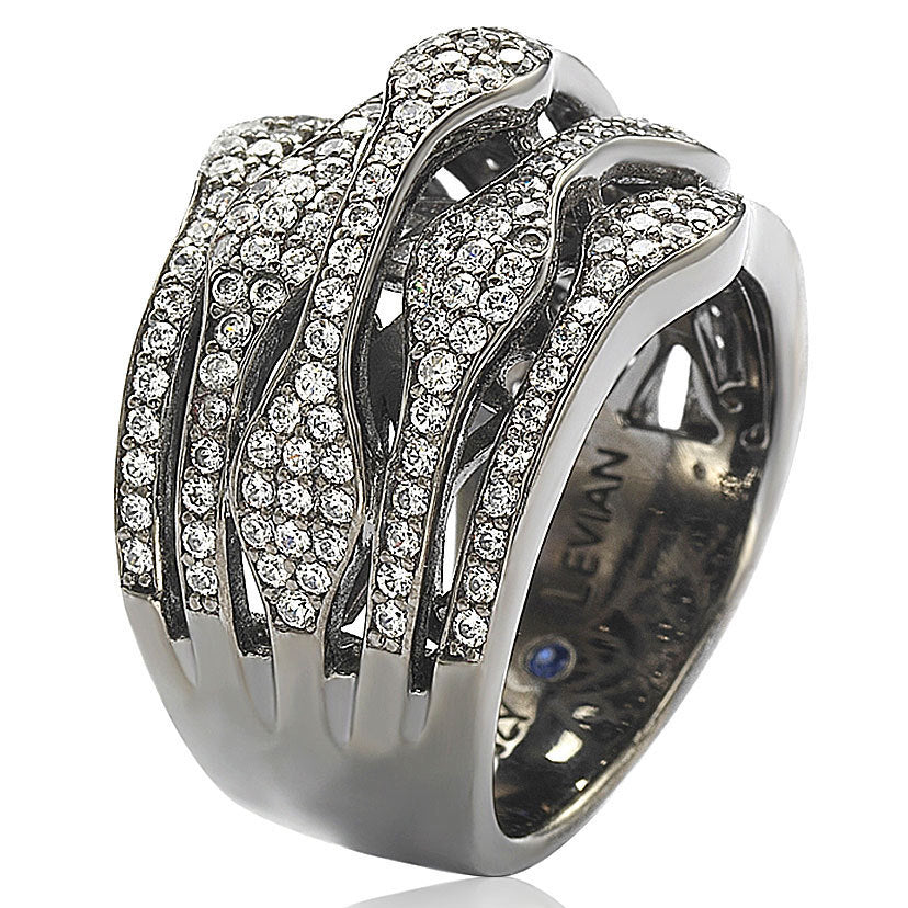 Suzy Levian Blackened Sterling Silver Cubic Zirconia Multi-Level Ring