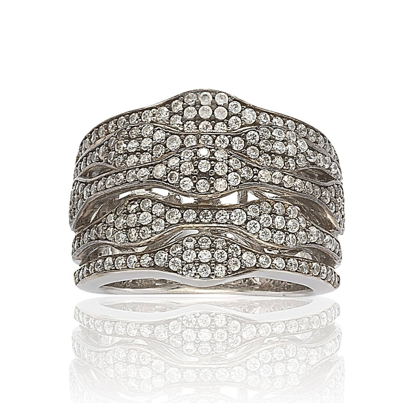 Suzy Levian Blackened Sterling Silver Cubic Zirconia Multi-Level Ring