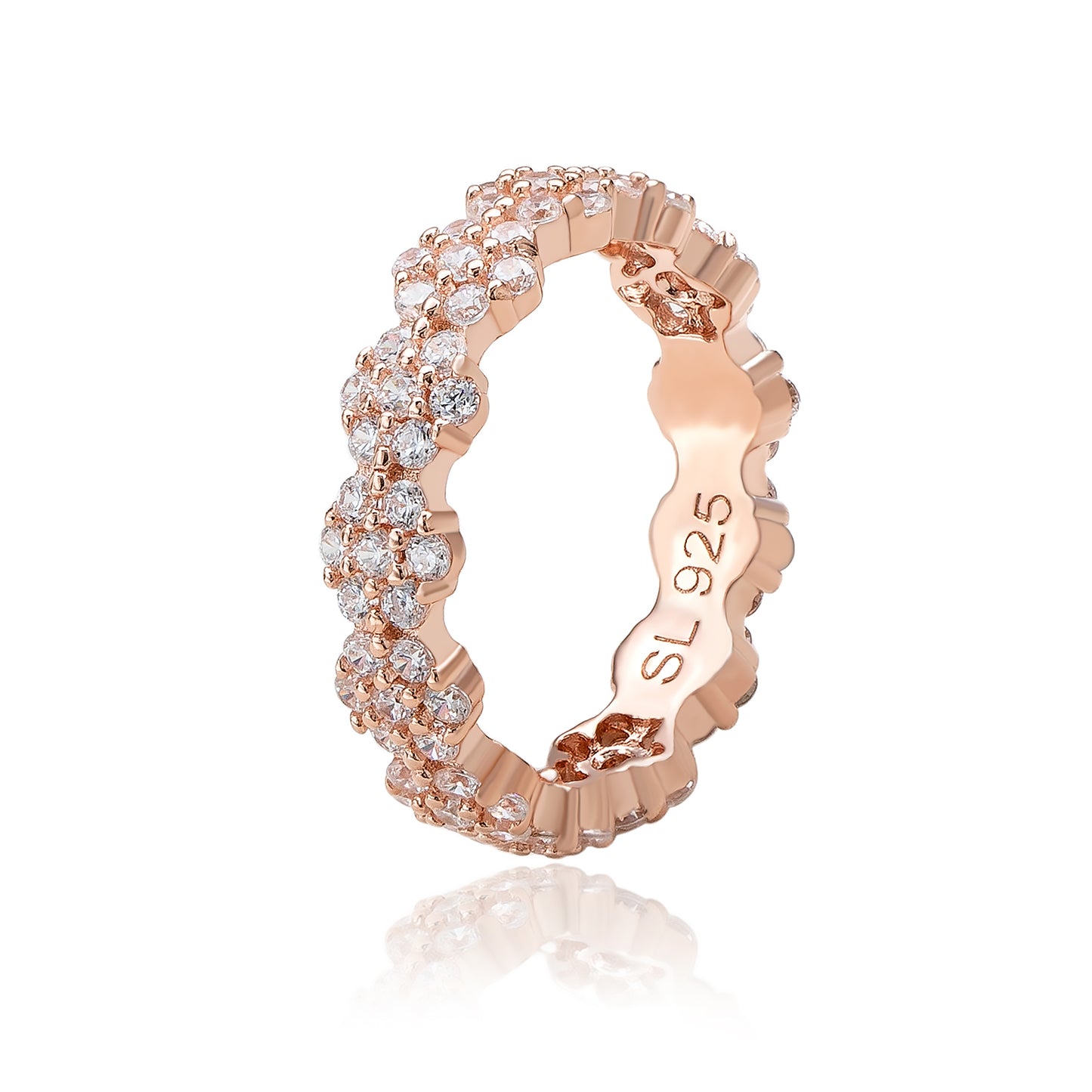 Suzy Levian Rose Sterling Silver Cubic Zirconia Floral Eternity Band