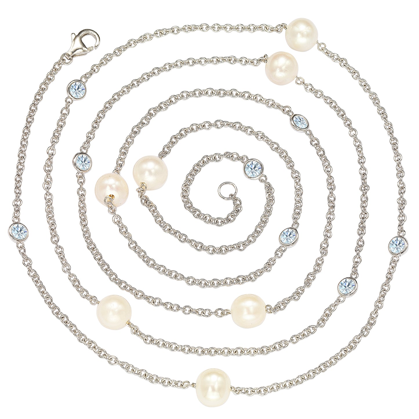 Suzy Levian Sterling Silver White Sapphire and Pearl By-the-Yard 36" Station Necklace