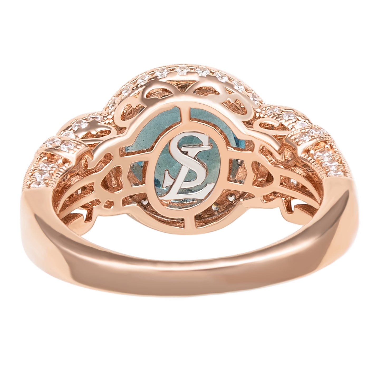 Suzy Levian Rose Sterling Silver Light Blue Round Cubic Zirconia Pave Engagement Ring