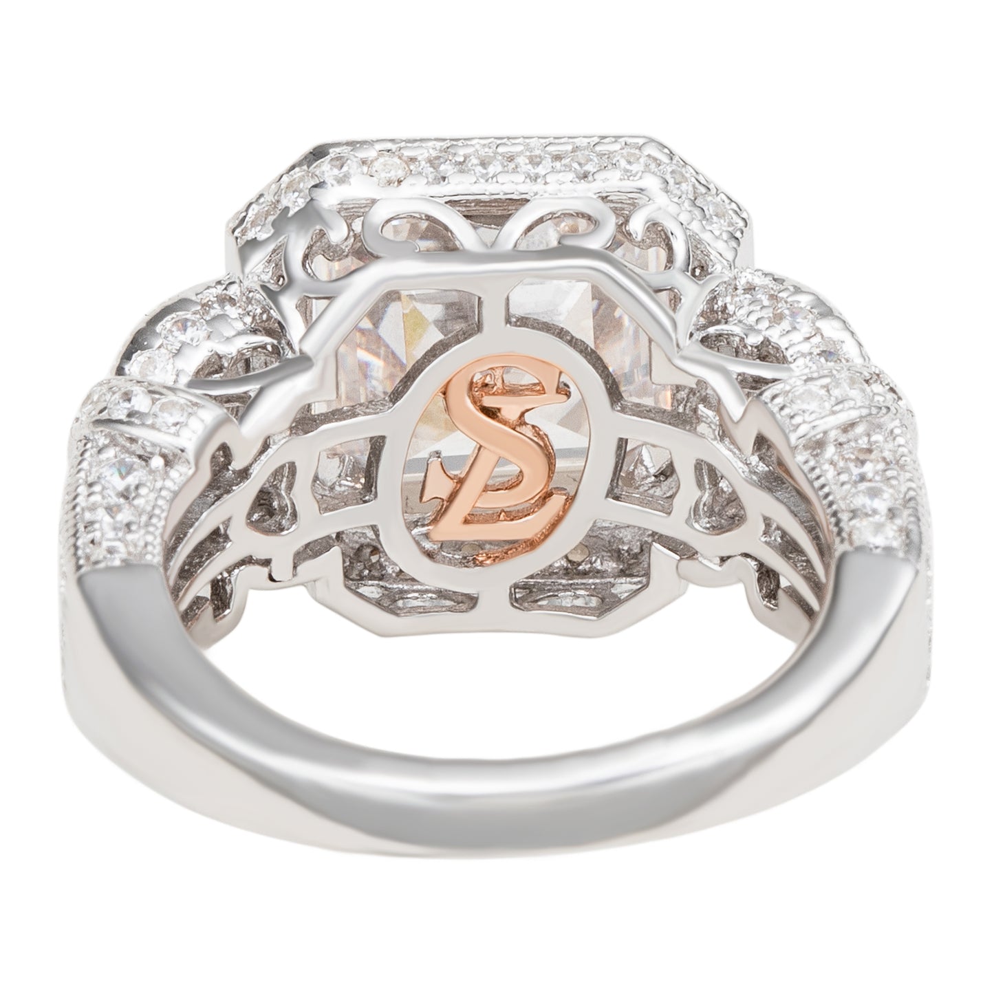 Suzy Levian Sterling Silver White Assher Cubic Zirconia Pave Engagement Ring