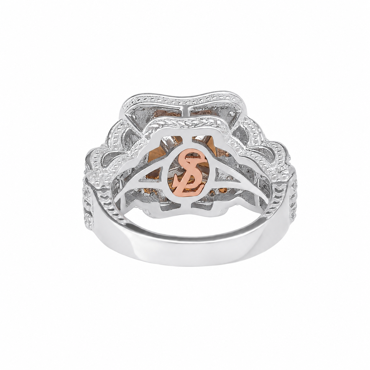 Suzy Levian Sterling Silver Brown Assher Cubic Zirconia Pave Halo Engagement Ring