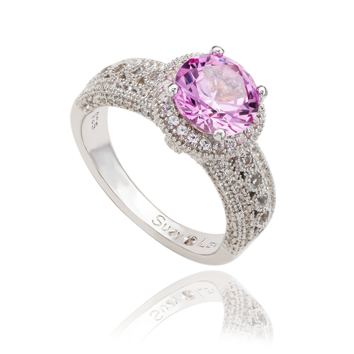 Suzy Levian Sterling Silver Round-Cut Pink Sapphire & Diamond Accent Ring
