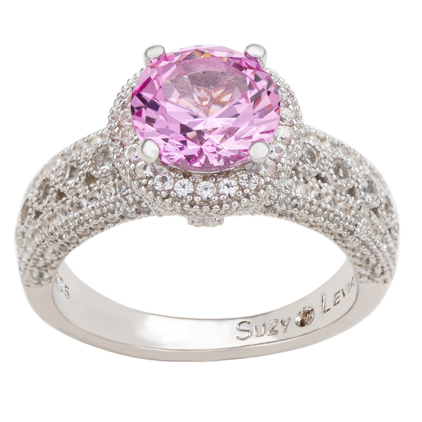 Suzy Levian Sterling Silver Round-Cut Pink Sapphire & Diamond Accent Ring