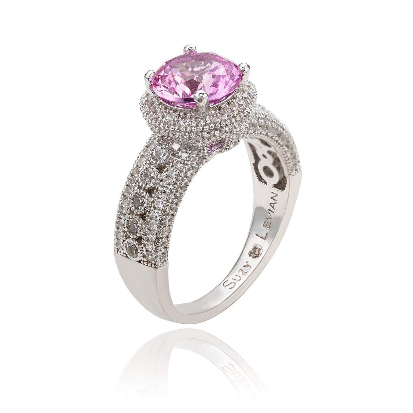 Suzy Levian Sterling Silver Round-Cut Pink Sapphire & Diamond Accent Ring