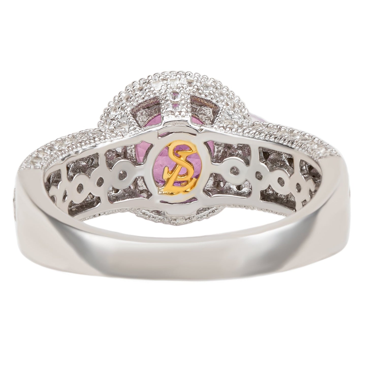 Suzy Levian Sterling Silver Round-Cut Pink Sapphire & Diamond Accent Ring