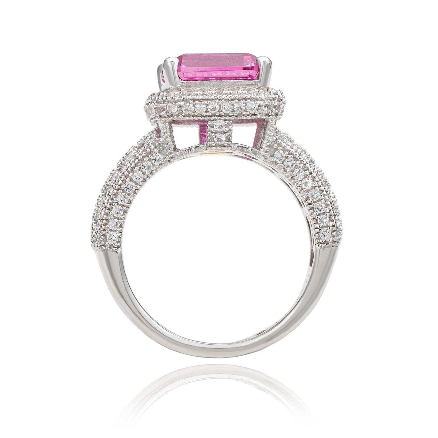 Suzy Levian Sterling Silver Emerald-Cut Pink Sapphire & Diamond Accent Ring