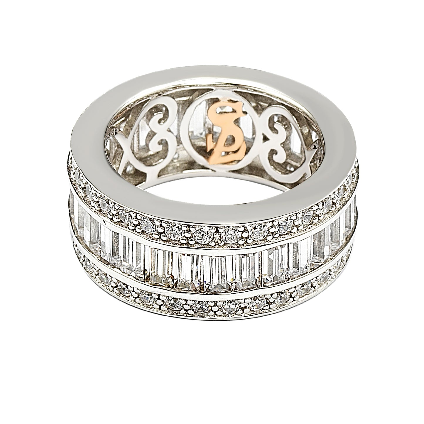 Suzy Levian Sterling Silver Cubic Zirconia White Baguette Modern Eternity Band