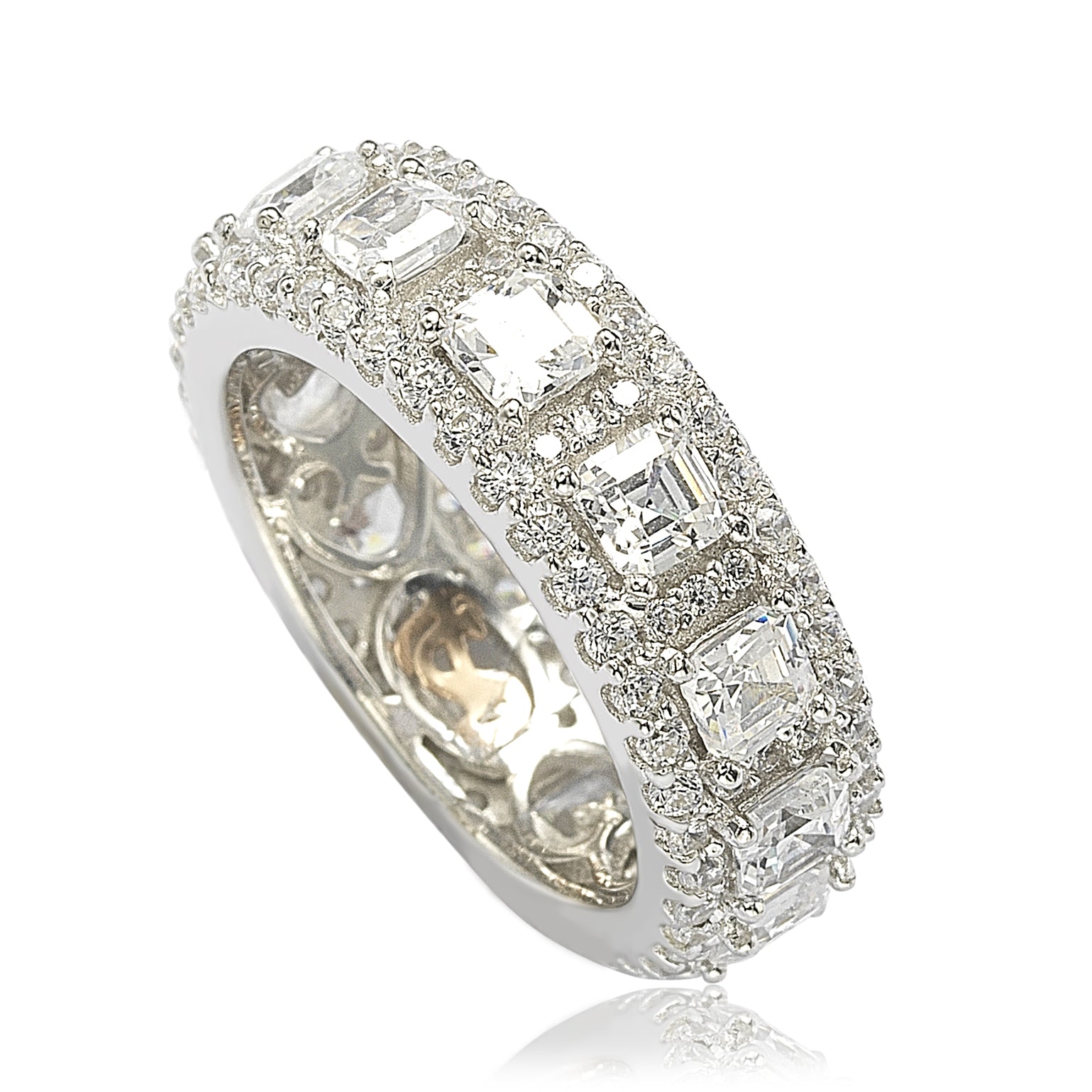 Suzy Levian Sterling Silver Cubic Zirconia White Modern Eternity Band