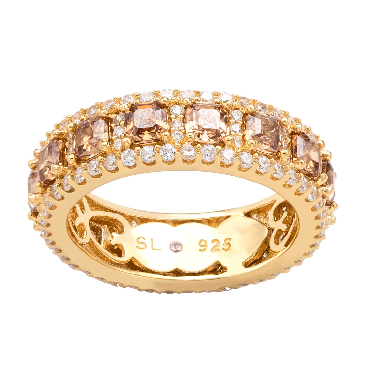 Suzy Levian Yellow Sterling Silver Cubic Zirconia Brown and White Modern Eternity Band