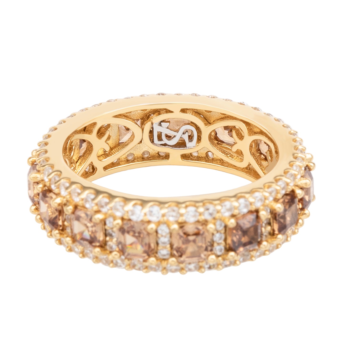 Suzy Levian Yellow Sterling Silver Cubic Zirconia Brown and White Modern Eternity Band