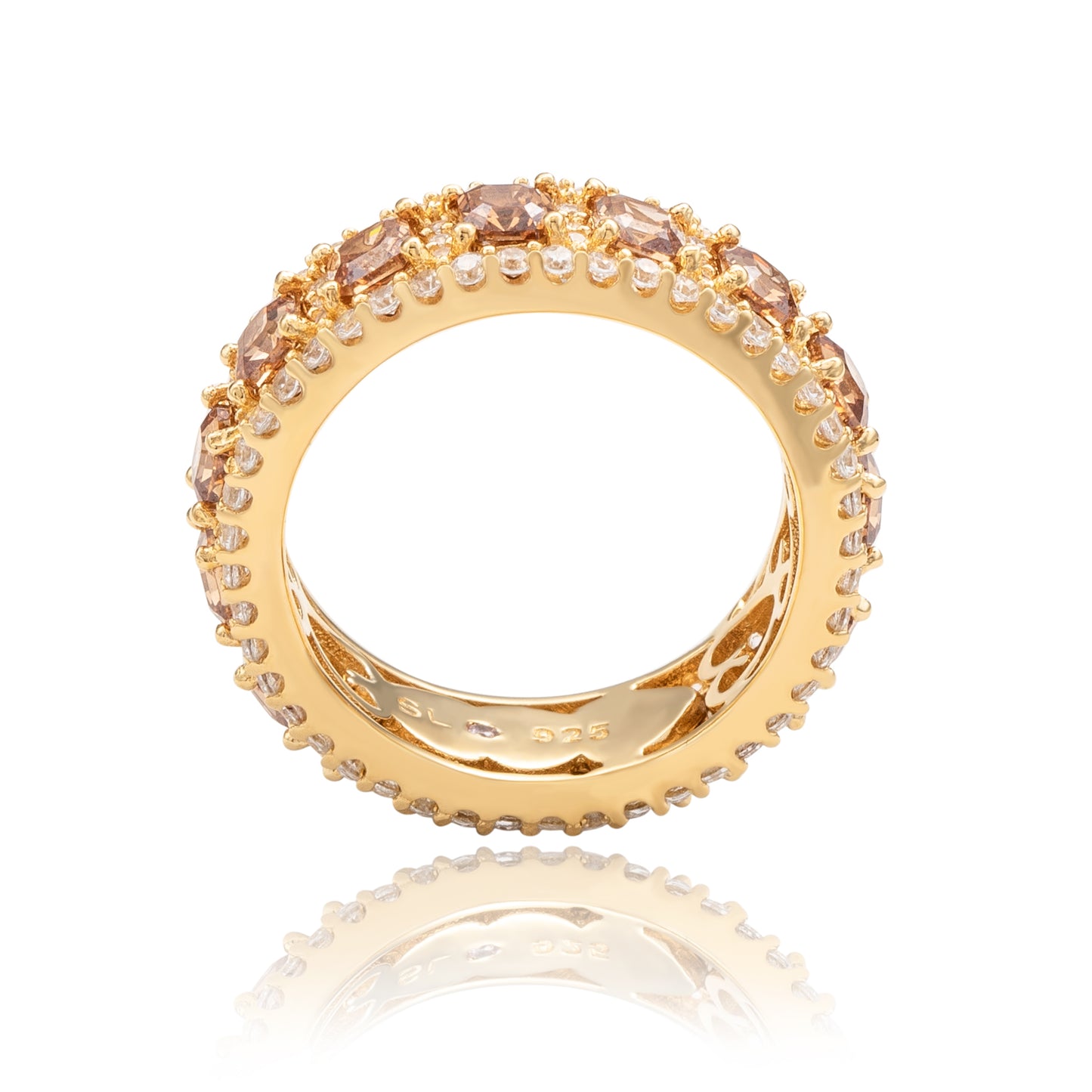 Suzy Levian Yellow Sterling Silver Cubic Zirconia Brown and White Modern Eternity Band