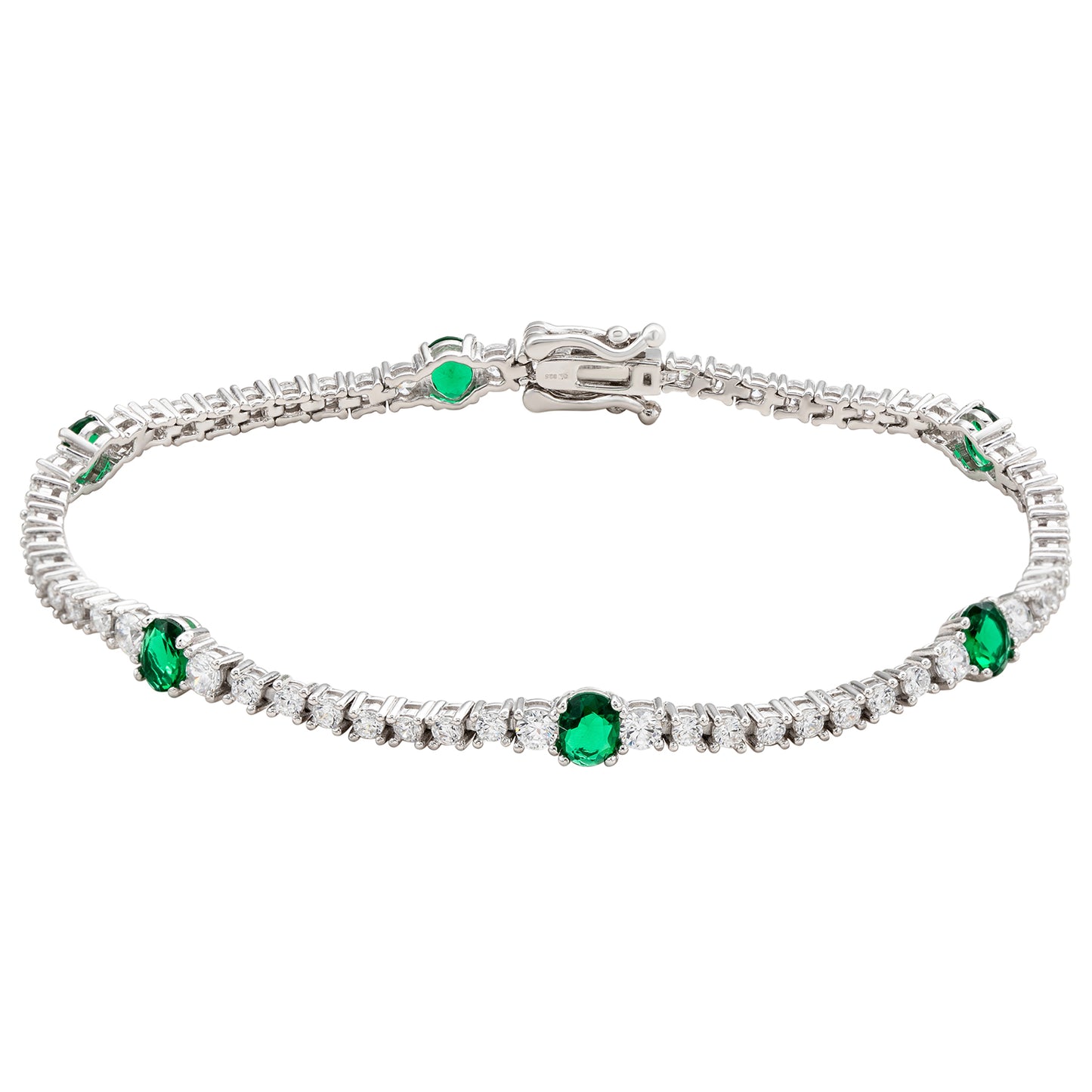 Suzy Levian Sterling Silver Green and White Cubic Zirconia Tennis Bracelet
