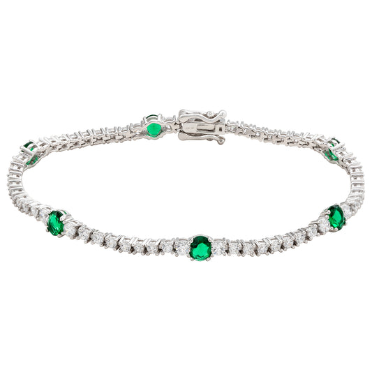 Suzy Levian Sterling Silver Green and White Cubic Zirconia Tennis Bracelet