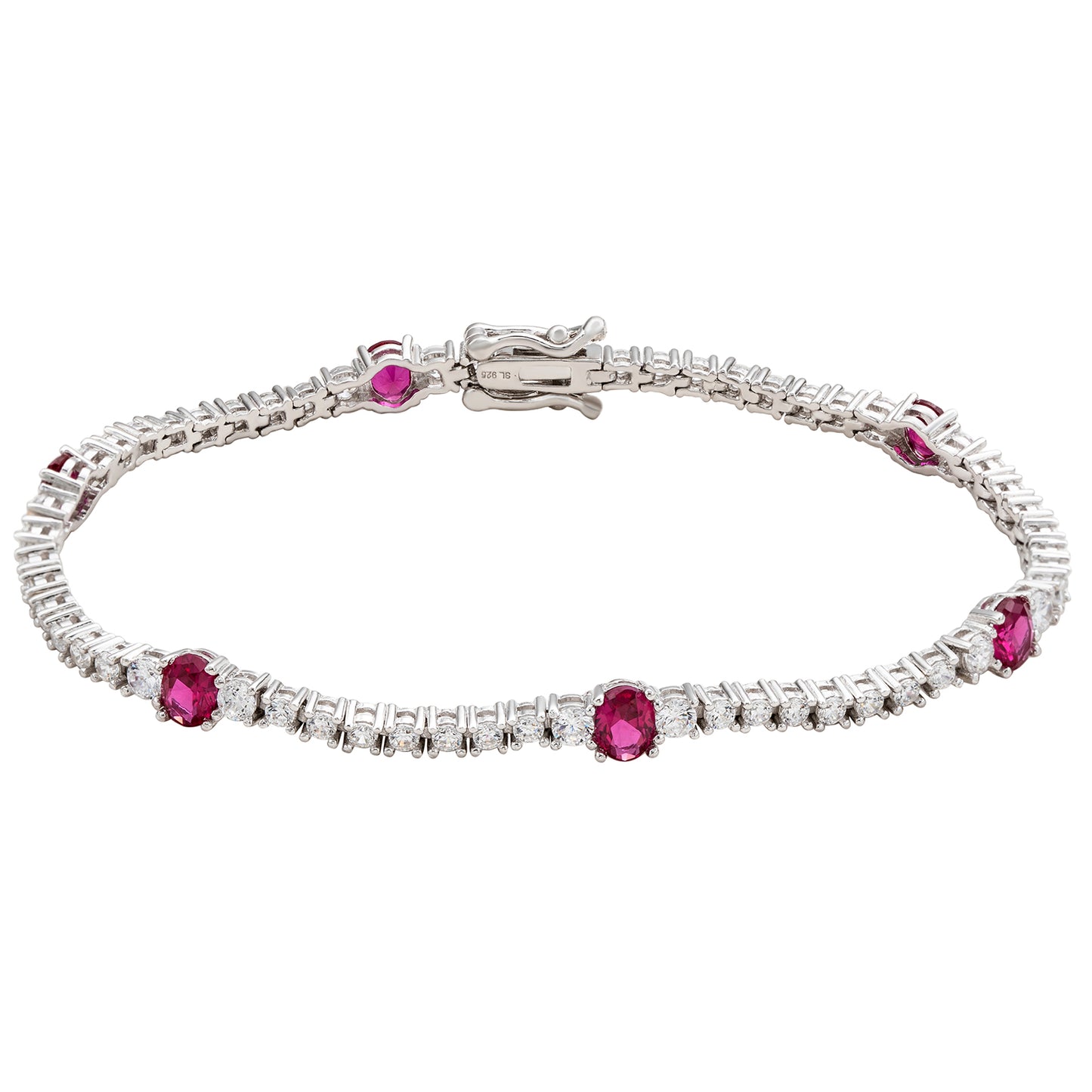 Suzy Levian Sterling Silver Red and White Cubic Zirconia Tennis Bracelet