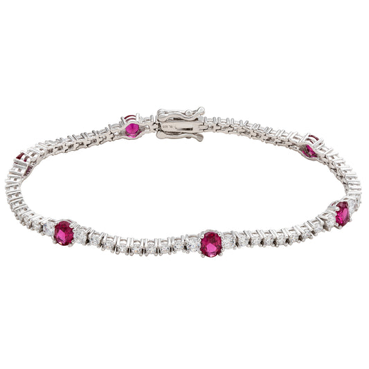 Suzy Levian Sterling Silver Red and White Cubic Zirconia Tennis Bracelet