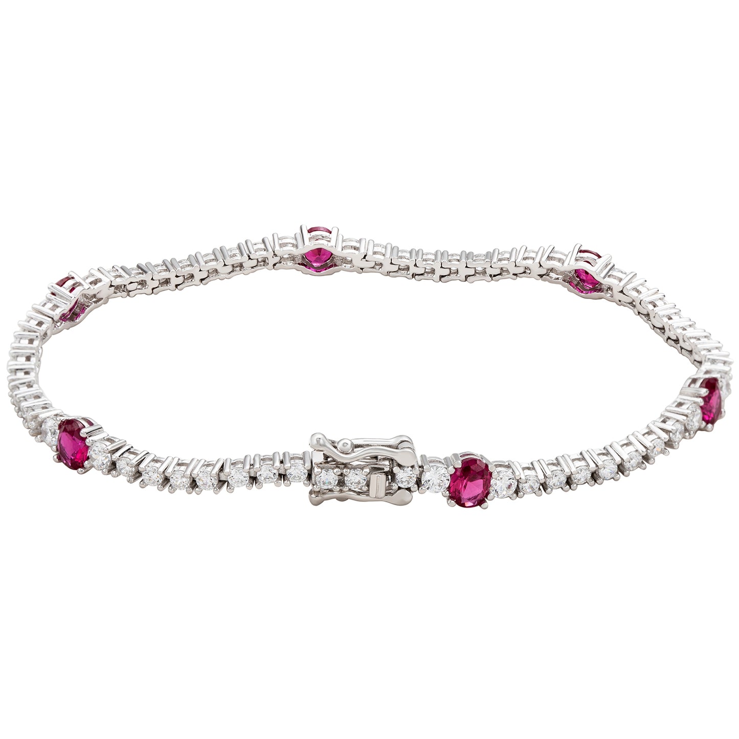 Suzy Levian Sterling Silver Red and White Cubic Zirconia Tennis Bracelet