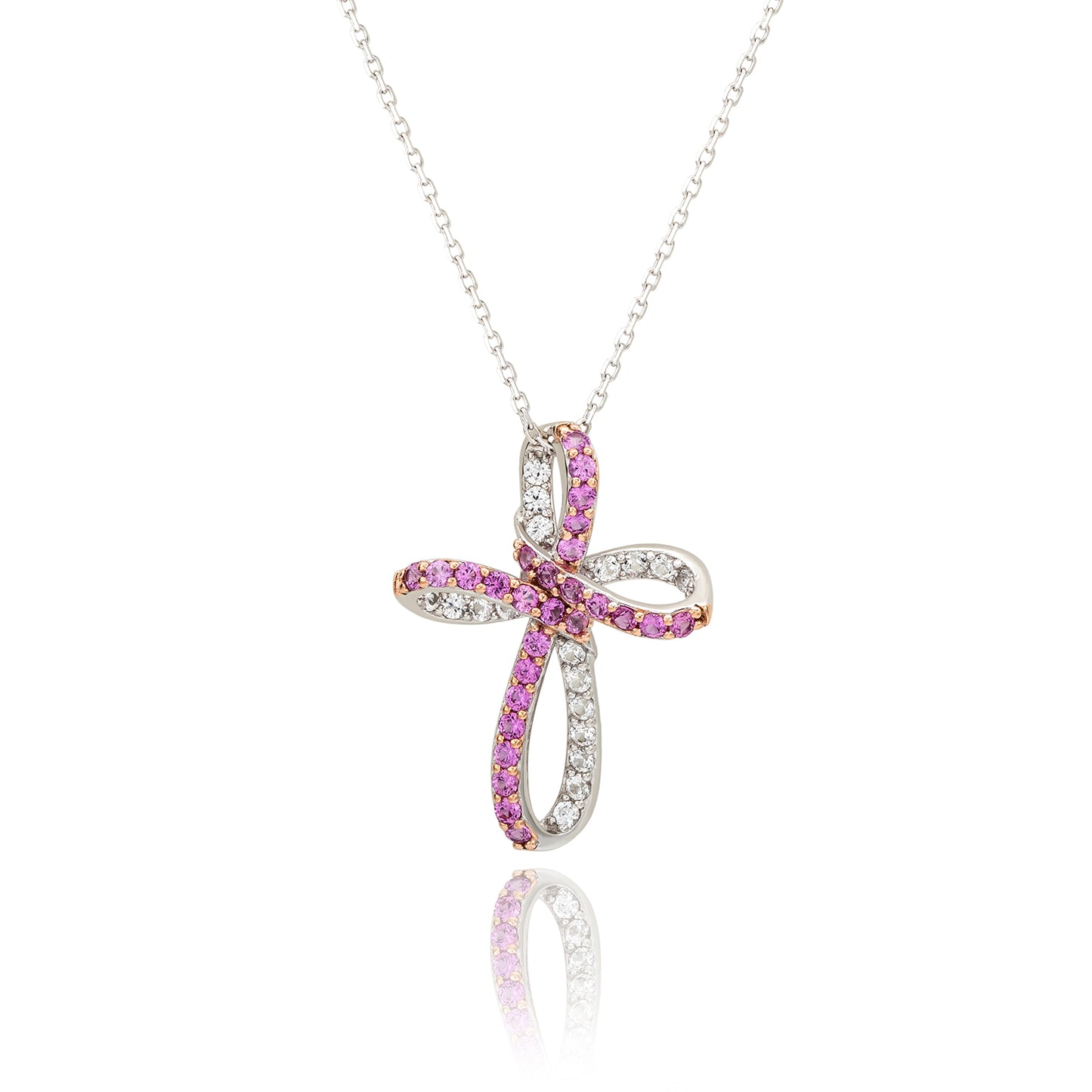 Suzy Levian Sterling Silver Pink & White Sapphire & Diamond Accent Cross Pendant