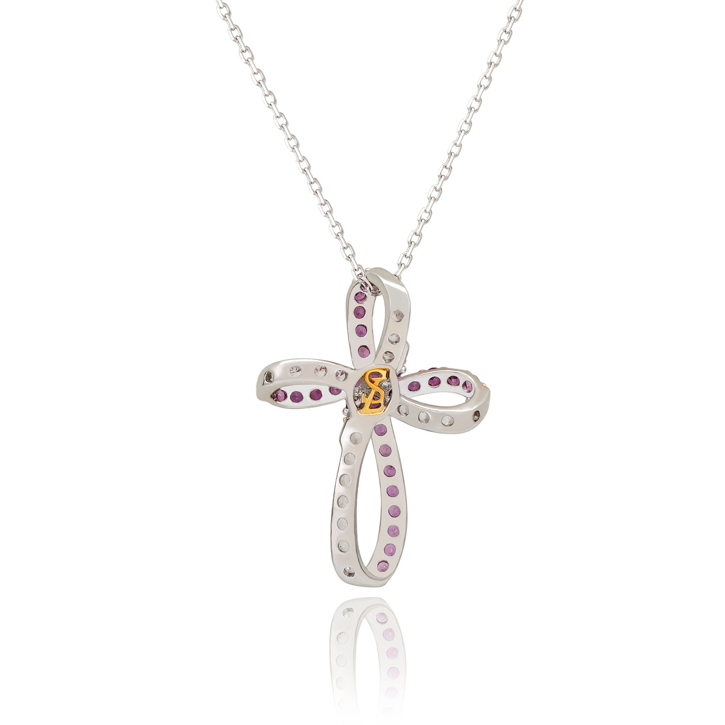 Suzy Levian Sterling Silver Pink & White Sapphire & Diamond Accent Cross Pendant