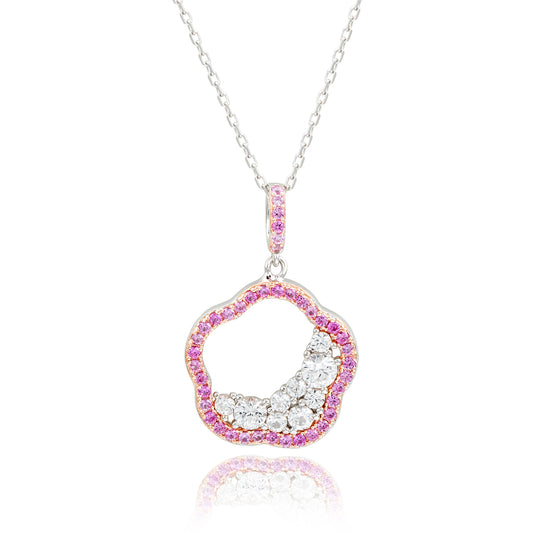 Suzy Levian Sterling Silver Pink Sapphire & Created White Sapphire Half Moon Cluster Flower Pendant