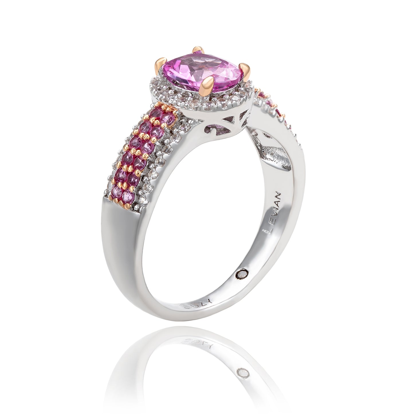 Suzy Levian Sterling Silver Oval-Cut Pink Sapphire and Diamond Accent Anniversary Ring