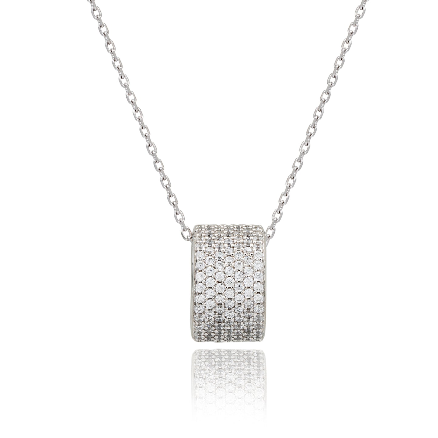 Suzy Levian White Sterling Silver White Cubic Zirconia Eternity Pendant Necklace