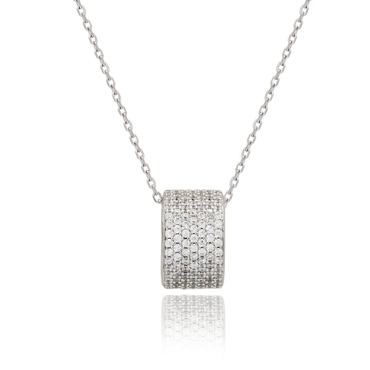 Suzy Levian White Sterling Silver White Cubic Zirconia Eternity Pendant Necklace