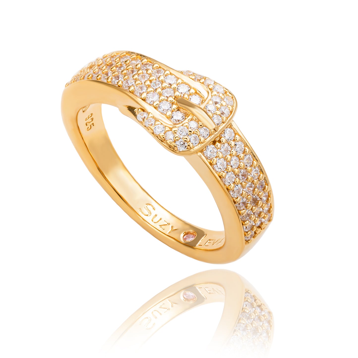 Suzy Levian Yellow Sterling Silver White Cubic Zirconia Buckle Ring