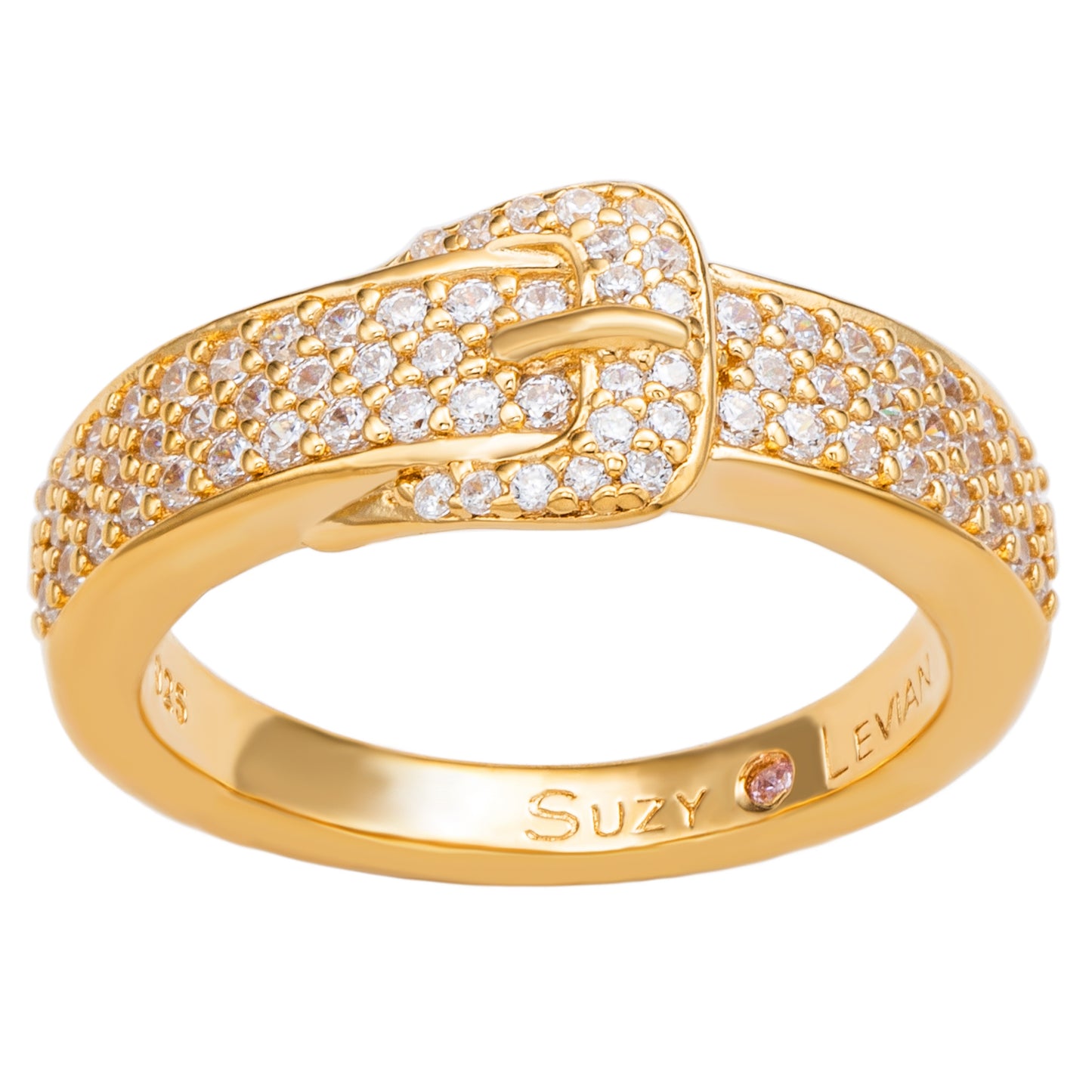 Suzy Levian Yellow Sterling Silver White Cubic Zirconia Buckle Ring