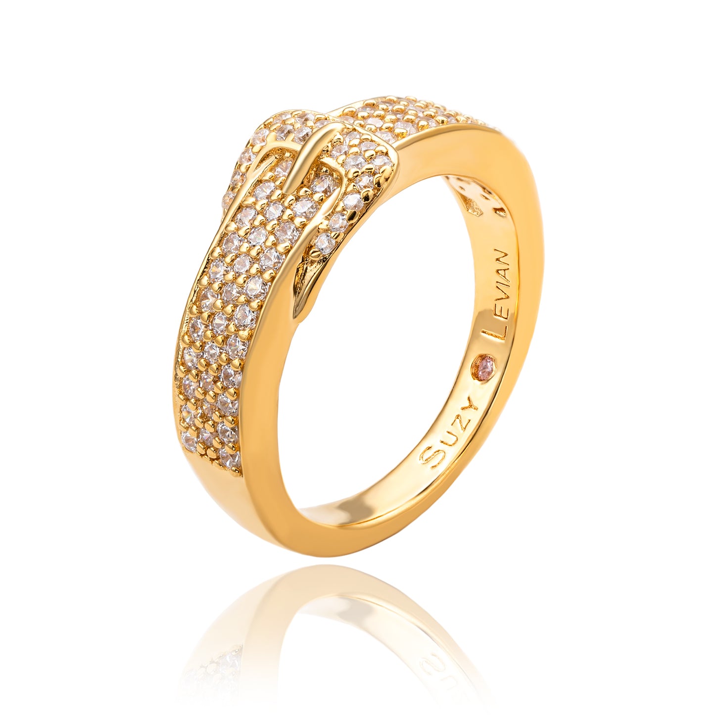 Suzy Levian Yellow Sterling Silver White Cubic Zirconia Buckle Ring