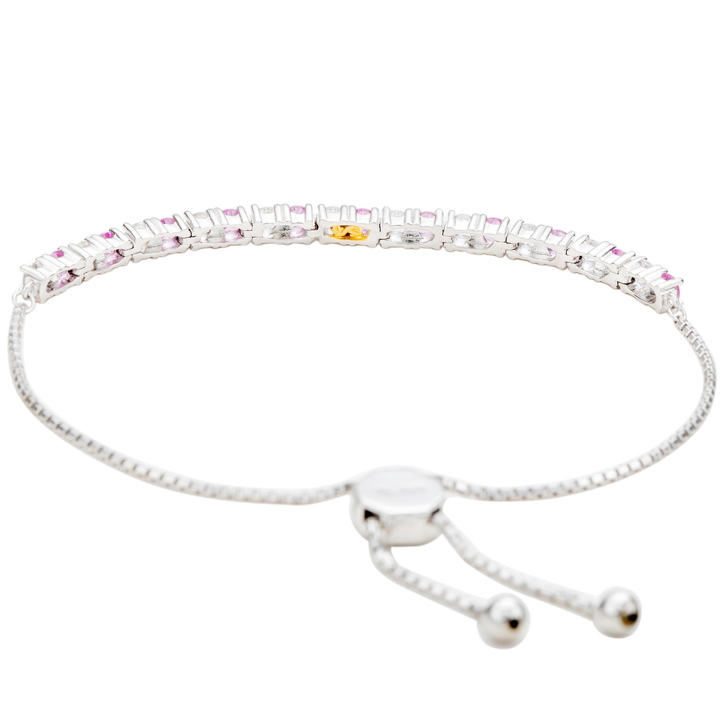 Suzy Levian Sterling Silver Pink Sapphire and Diamond Accent Adjustable Bolo Tennis Bracelet