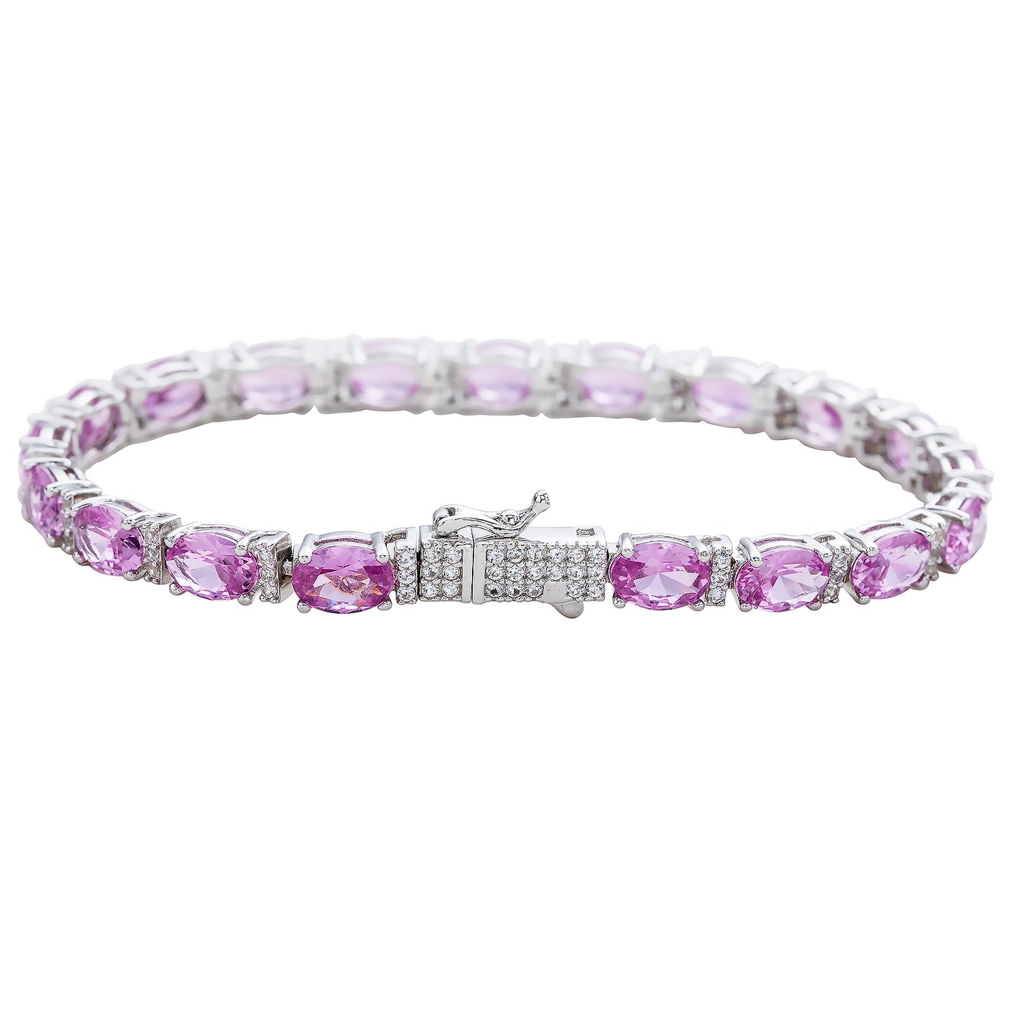 Suzy Levian Sterling Silver Oval-Cut Pink Sapphire & Diamond Accent Tennis Bracelet